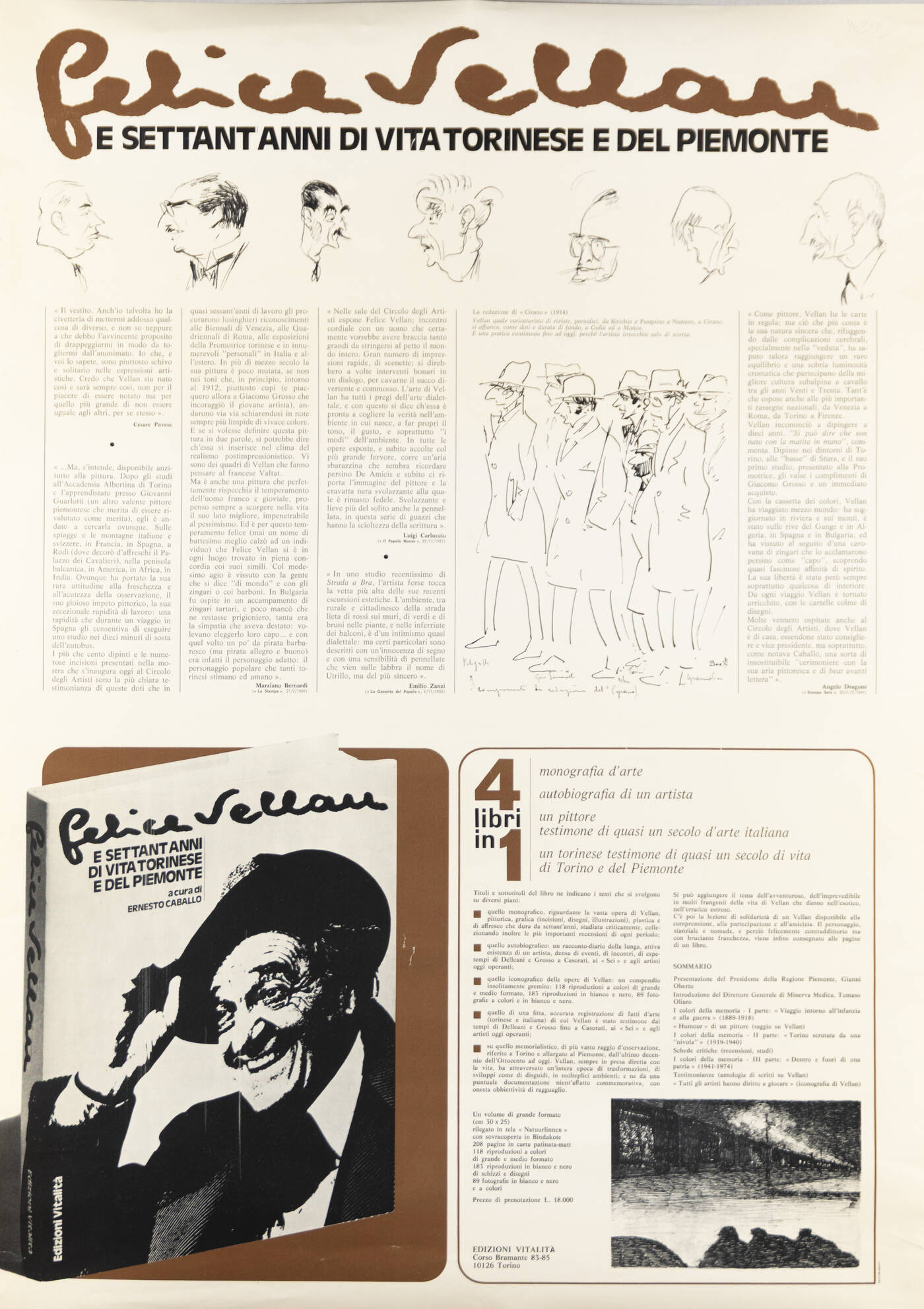 FELICE VELLAN - Manifesto 'E settant'anni di vita torinese e del piemonte' 