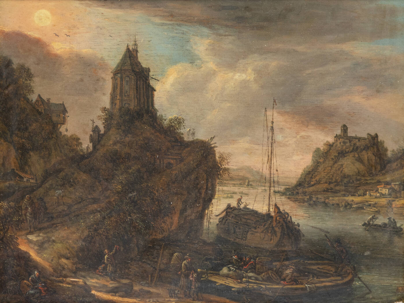 HEEREMANS THOMAS (AMBITO DI) - 'Paesaggio con barche e figure'