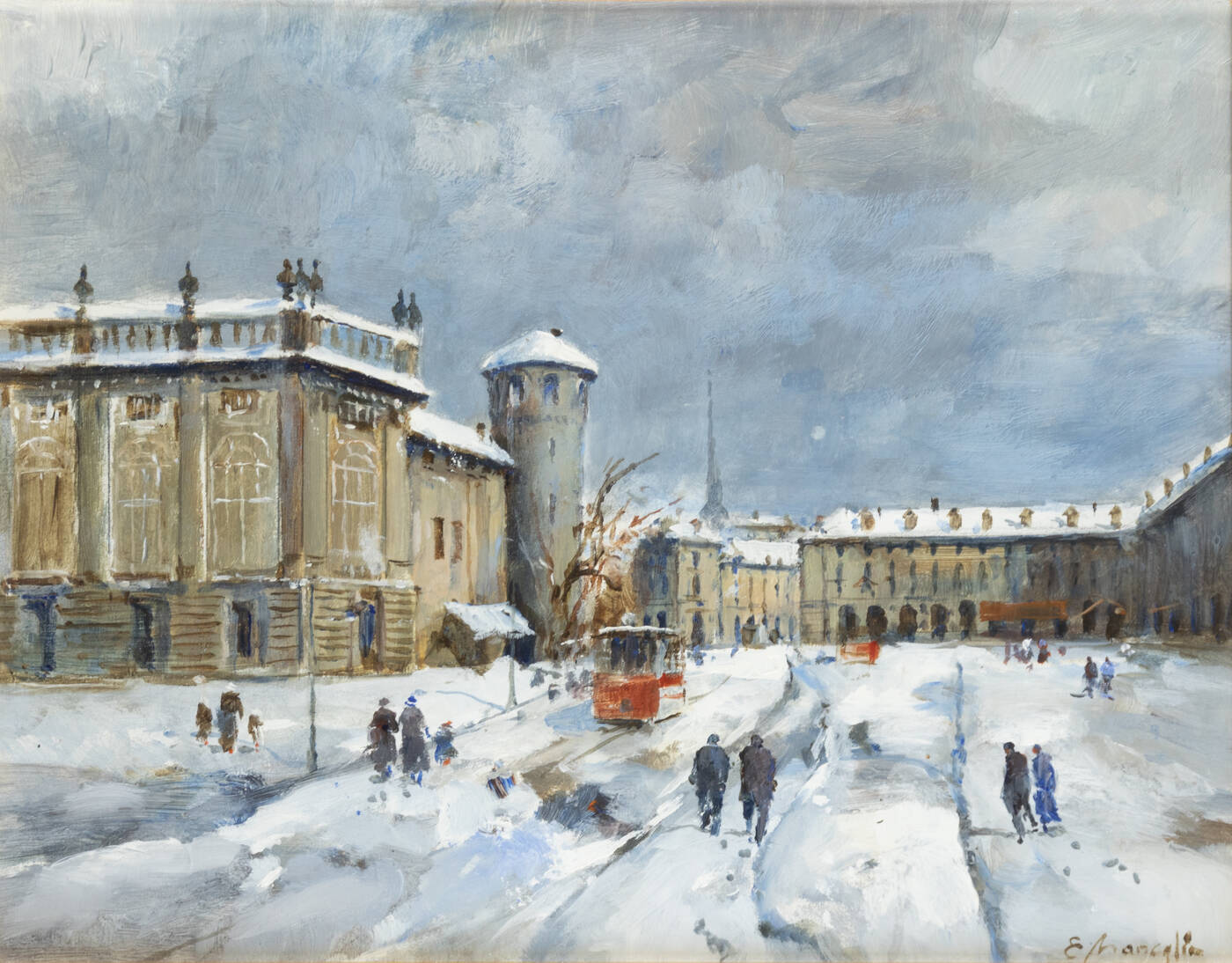 EDMONDO MANEGLIA - 'Torino anni 30. Piazza Castello sotto la neve'