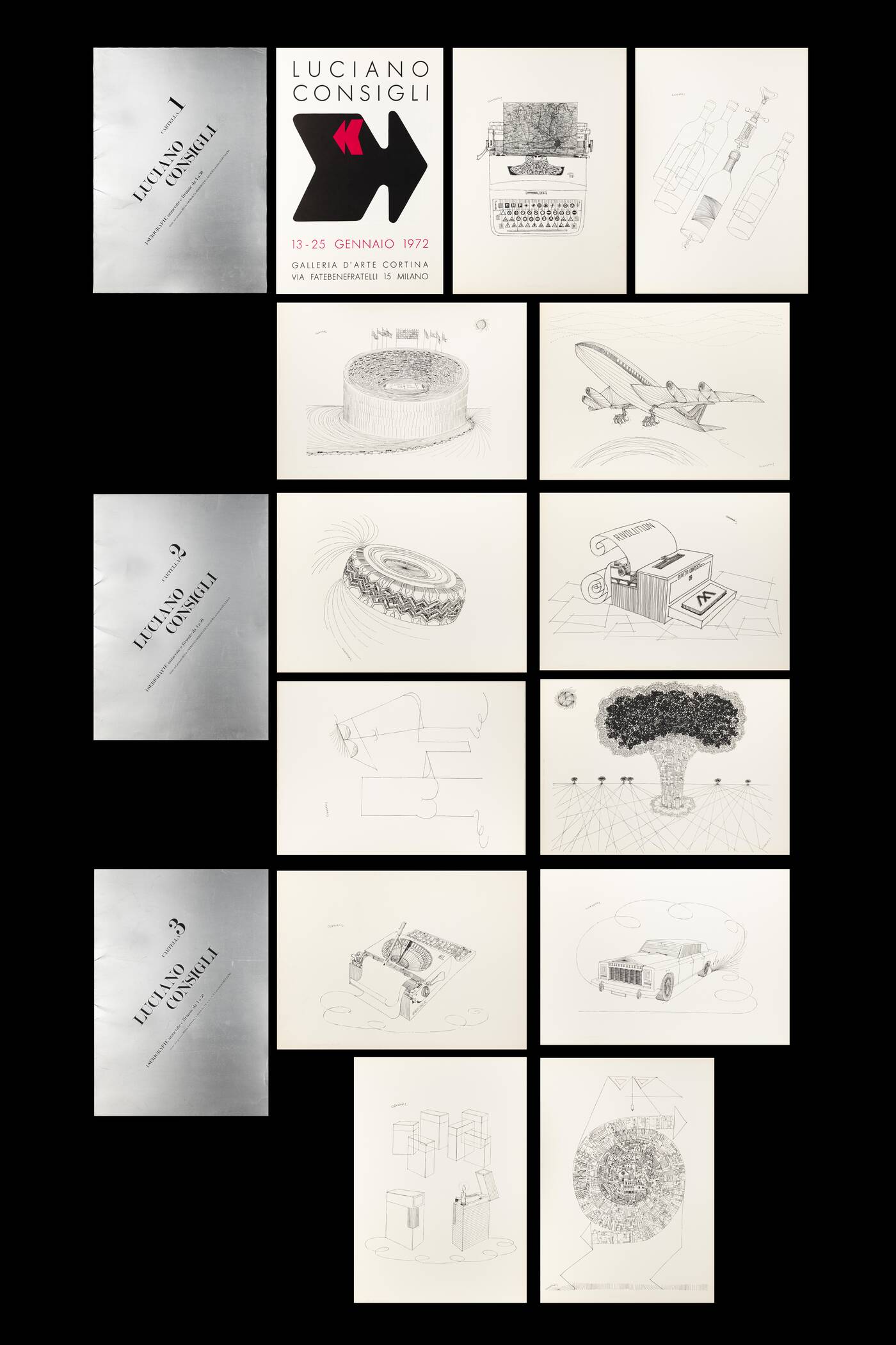 LUCIANO CONSIGLI - 'Senza titolo' -lotto di tre cartelle contenenti quattro serigrafie ciascuna