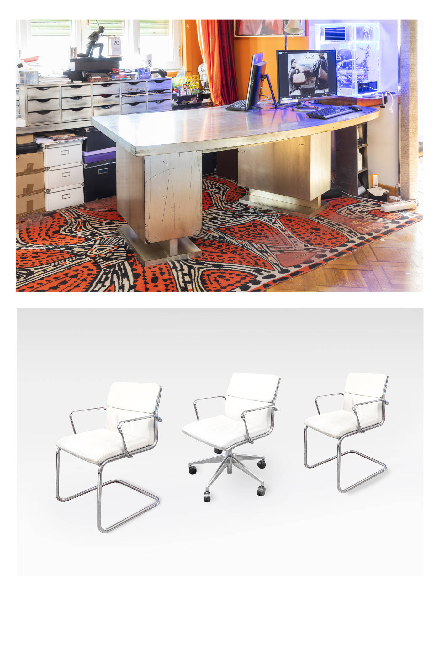 PRODUZIONE ITALIANA - Scrivania da centro con due sedie e una poltrona