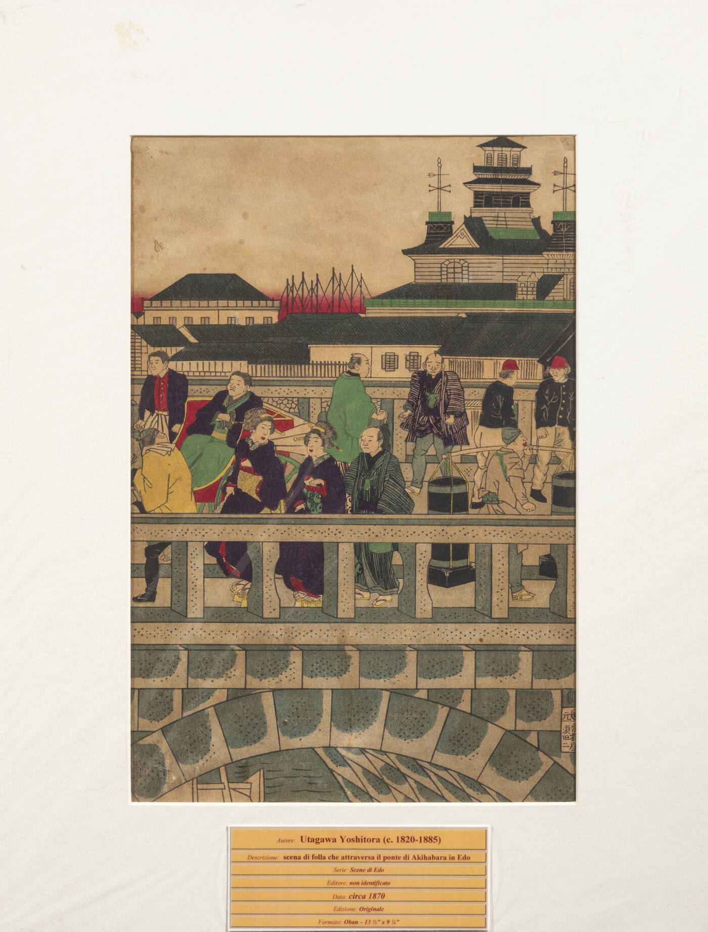 YOSHITORA UTAGAWA - 'Scena di folla che attraversa il ponte di Akihabara in Edo', 1870 circa
