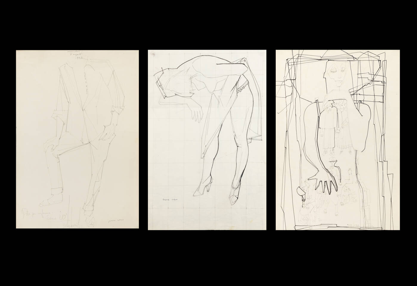 PONTE CORVO (Raffaele Pontecorvo) - a-'Ritratto di de Bonis', 7 Agosto 1957<br>b-'Studio per fanciulla'<br>c-'Studio per personaggi', 4/1/1959