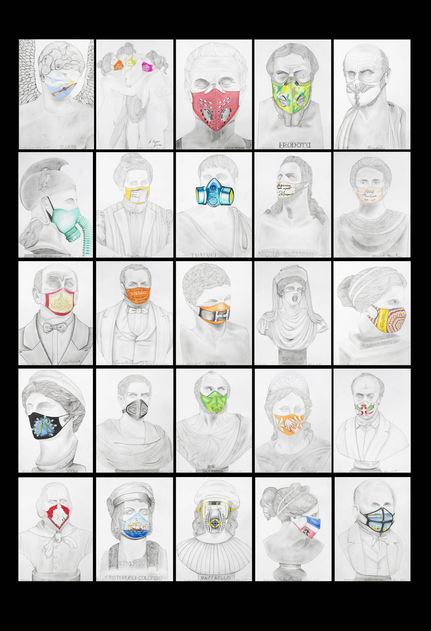 ALVIERO MARTINI - Lotto di 95 disegni 'Drawings by Alviero Martini. 90 Art Days. Preserving ArtFrom Covid' 2020