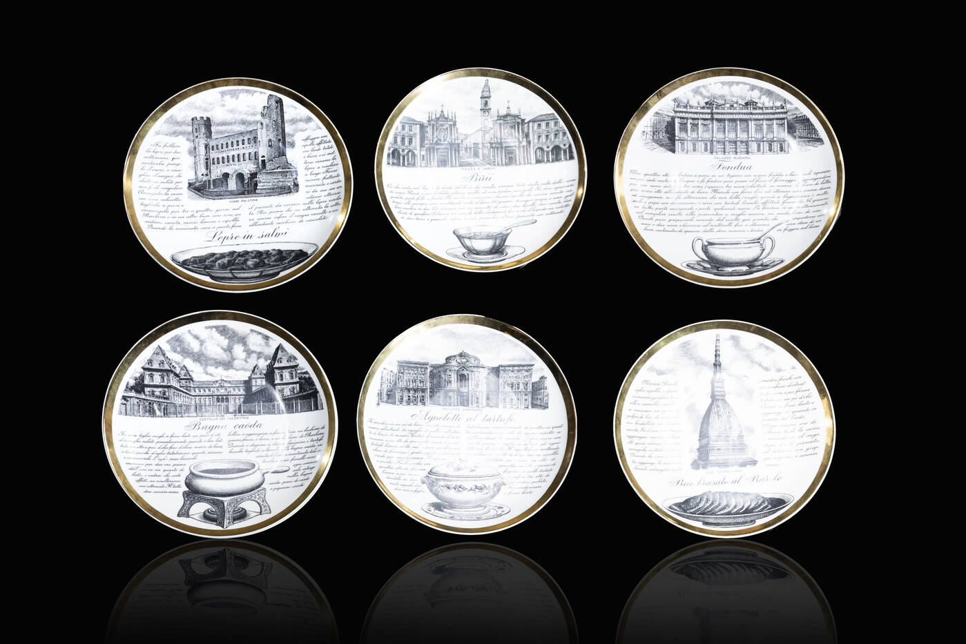 PIERO FORNASETTI - Set di sei piatti mod. Specialità Torinesi