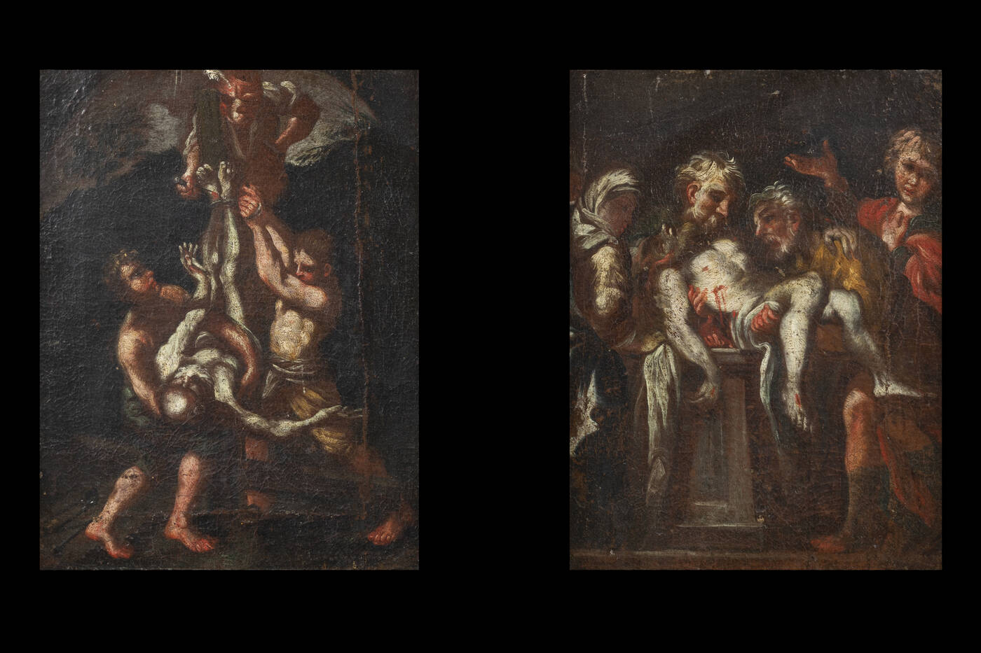 PITTORE ANONIMO - 'Deposizione' XVII secolo<br>'Martirio di San'Pietro ' XVII secolo, area nordica
