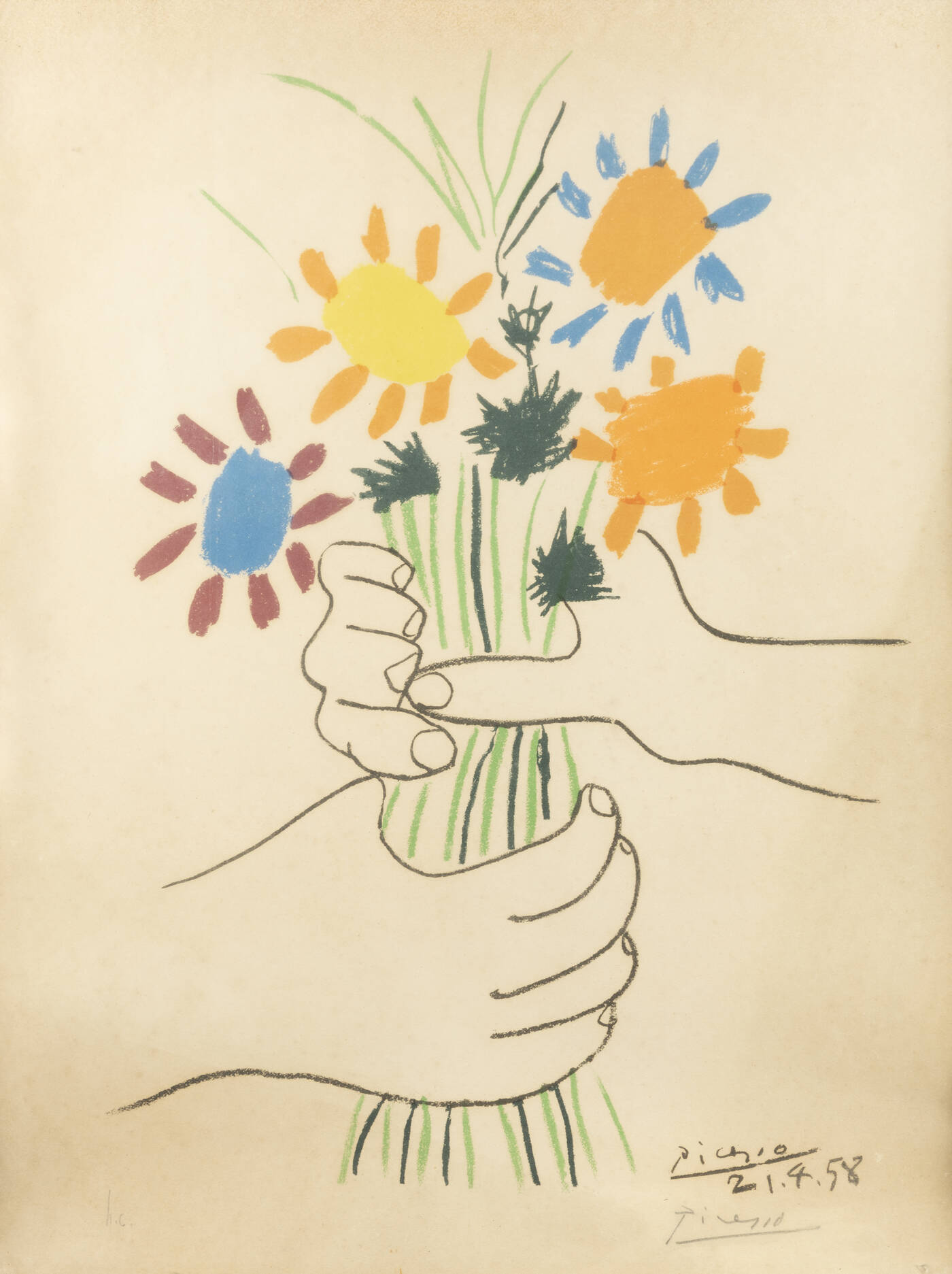 PICASSO PABLO (D'après) - 'La Paix/Le Bouquet de Fleurs' 21.4.1958